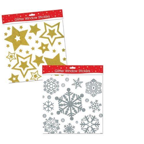 GLITTER CHRISTMAS WINDOW STICKERS GOLD STAR. 9625GOLD