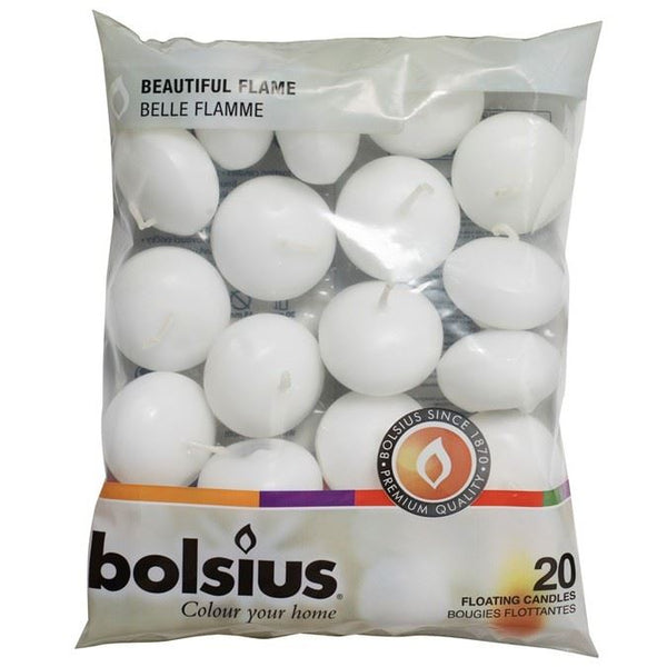 BOLSIUS FLOATING CANDLE WHITE PACK OF 20. 103632053702