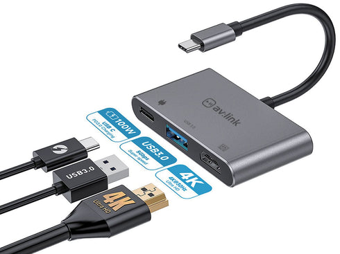 USB-C Hub Adapter - AV LINK 3 Port Slim USB 3.0 Type-C