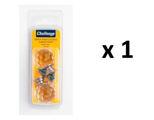 Glass Cabinet Knob with Nickel Stem - CHALLENGE CLEAR CUT 30MM