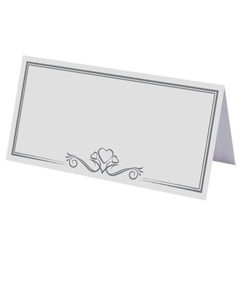 Wedding Place Cards - White & Silver Hearts, Table Name Cards X51169