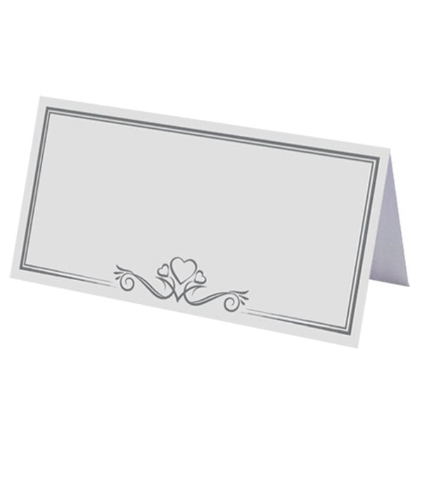 Wedding Place Cards - White & Silver Hearts, Table Name Cards X51169
