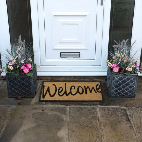 Coir Welcome Doormat - JVL Granite Rubber Tray Base 40x70cm