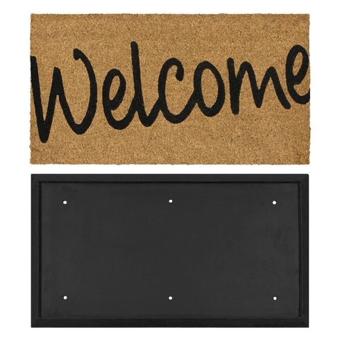 Coir Welcome Doormat - JVL Granite Rubber Tray Base 40x70cm