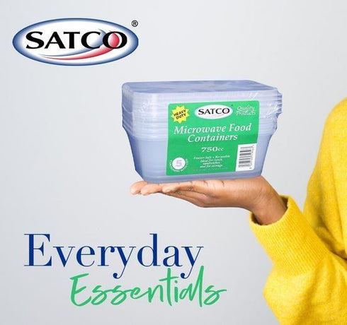 SATCO MICROWAVE PLASTIC CONTAINERS WITH LIDS 750ML 5/PK. SATCO055