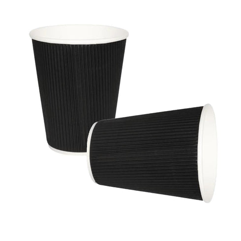 Ripple Wall Cups - Black Kraft 12oz Hot Drink Cups 25 Pack