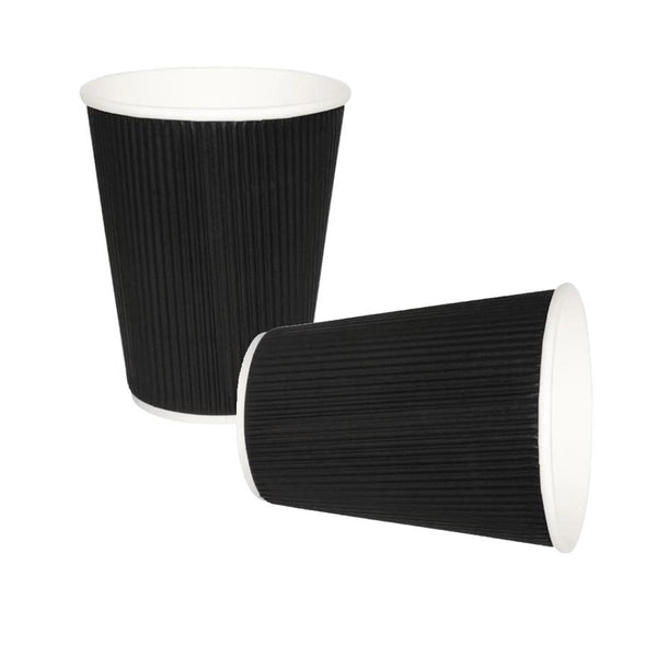 Ripple Wall Cups - Black Kraft 12oz Hot Drink Cups 25 Pack
