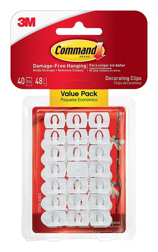 WHITE 40 COMMAND DECORATING CLIPS VALUE PACK. 17026-VP 978034