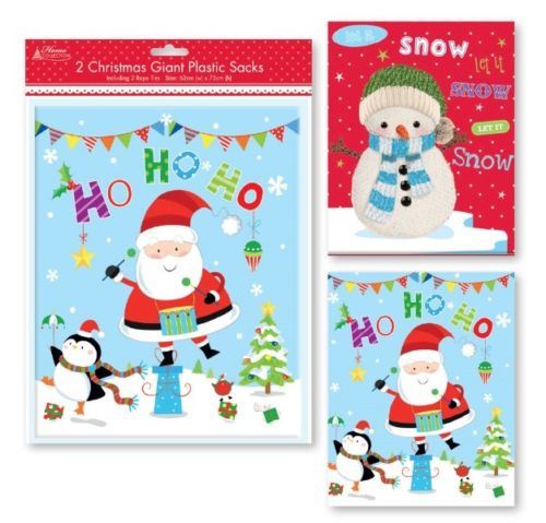 2 GIANT PLASTIC CHRISTMAS SANTA SACKS INCLUDING 62XM X 75CM WITH ROPE. XALGZ216