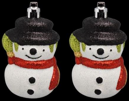 2 CHRISTMAS HANGING GLITTER SNOWMAN BAUBLES. 54393