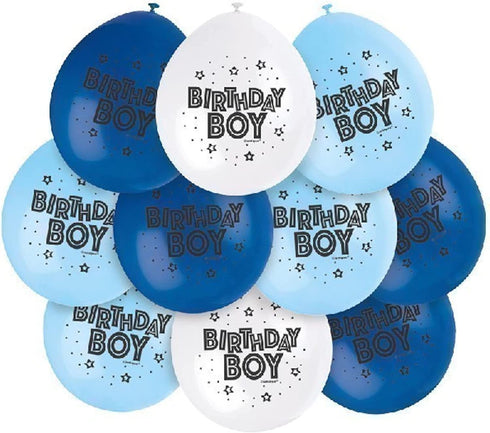 Birthday Boy Balloons - Blue & White Latex Pack of 10 | UNI56062