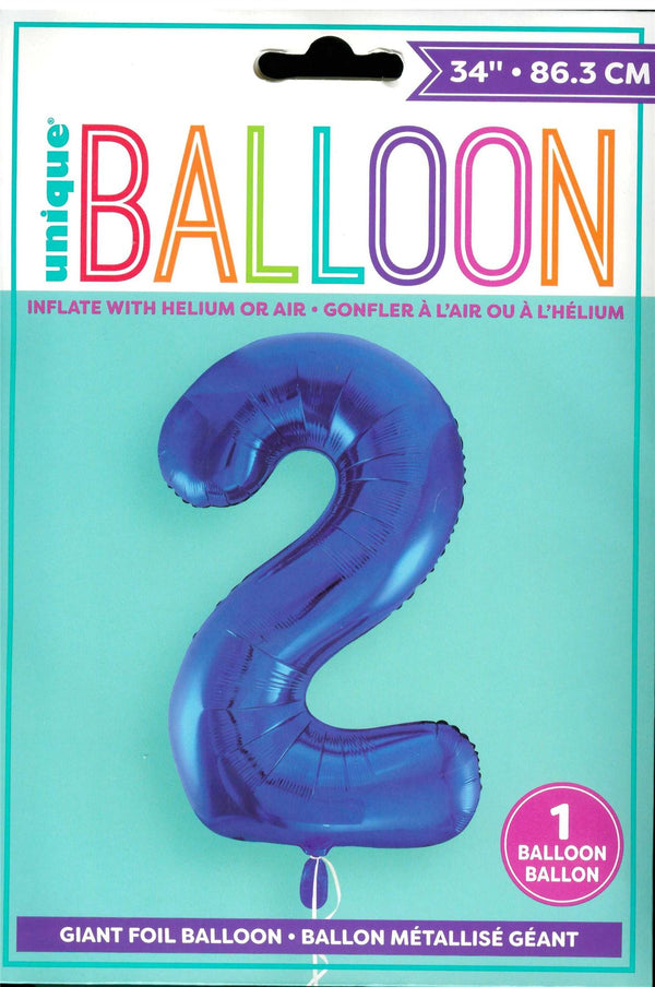 Blue Number 2 Balloon - Unique Birthday Glitz Foil Decoration