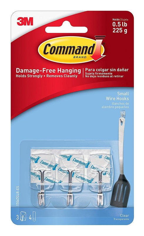COMMAND SMALL CLEAR WIRE HOOKS WITH CLEAR STRIPS 3/PK. 17067CLR 347011