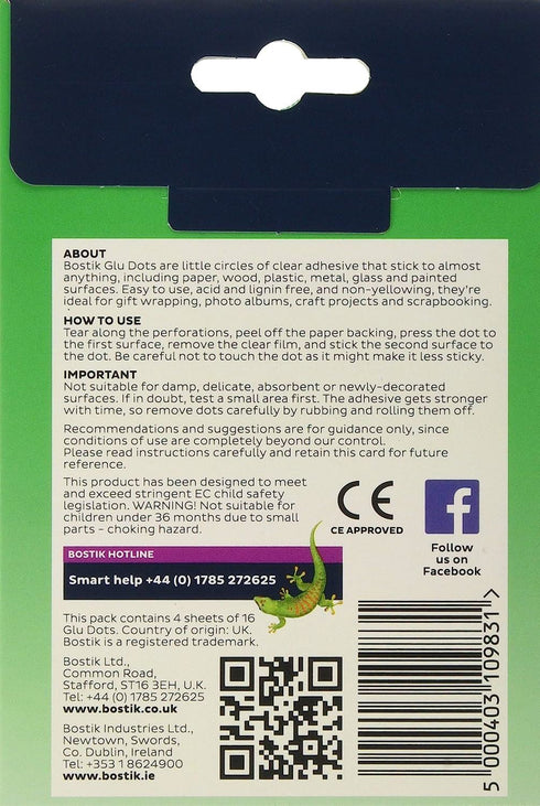Bostik Sticky Dots - Removable Clear Glue 10mm 64/Pack