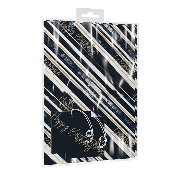 Navy Birthday Gift Wrap - Elegant Brushstroke Sheets with Tags