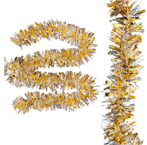 MISTER TINSEL CHRISTMAS DECORATTION VALUE GOLD AND SILVER TINSEL 2M X 100MM. MT/100B/22