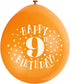 9th Birthday Balloons - Multicolour Pack of 10 | UNIQUE PARTY