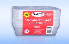 SATCO MICROWAVE PLASTIC CONTAINERS WITH LIDS 500ML 6/PK. SATCO036
