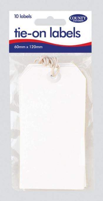 White Tie-On Labels - COUNTY 10 Pack C157 for Easy Identification