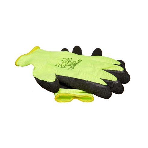 AMTECH HI-VIS LATEX COATED WORK GLOVES - LARGE (SIZE 9). AMN2381
