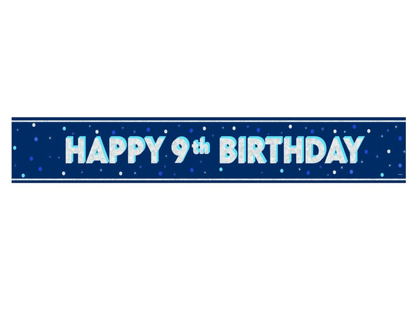 9th Birthday Banner - Blue Prism Floral Party Decoration