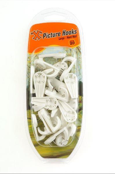 Large Picture Hooks - SHAW X Large Hard Wall Hooks 20/Pack FS12896