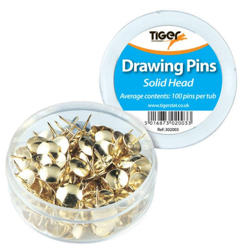 Brass Drawing Pins - Solid Head Pack of 100 | TIGER T302003