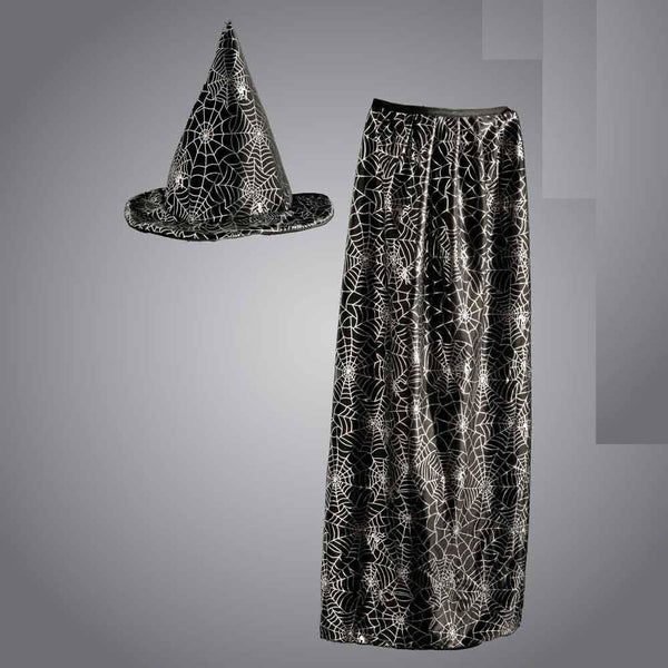 SPIDER WEB DESIGN WITCH HAT CAPE SET. 11926