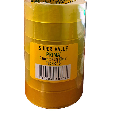 Clear Tape Rolls - PRIMA 24MM X 40M 6 Pack NEPPC2440X6