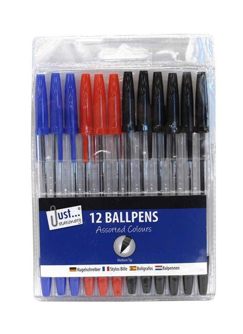 JUST STATIONERY ASSORTED BALLPENS 12/PK. TA1029