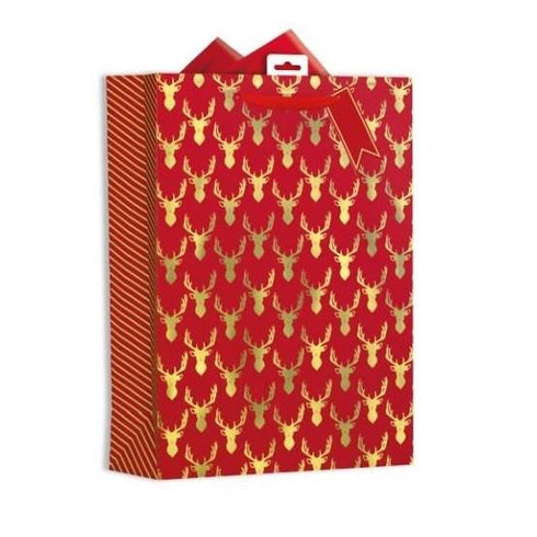 GIFT MAKER EXTRA LARGE CHRISTMAS GIFT BAG - XMAS STAG HEADS. GB64X
