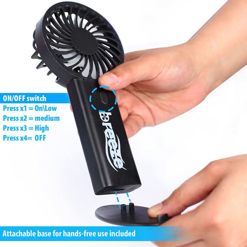BREEZE RECHARGEABLE LARGE HAND FAN - BLACK. DTDF1030B