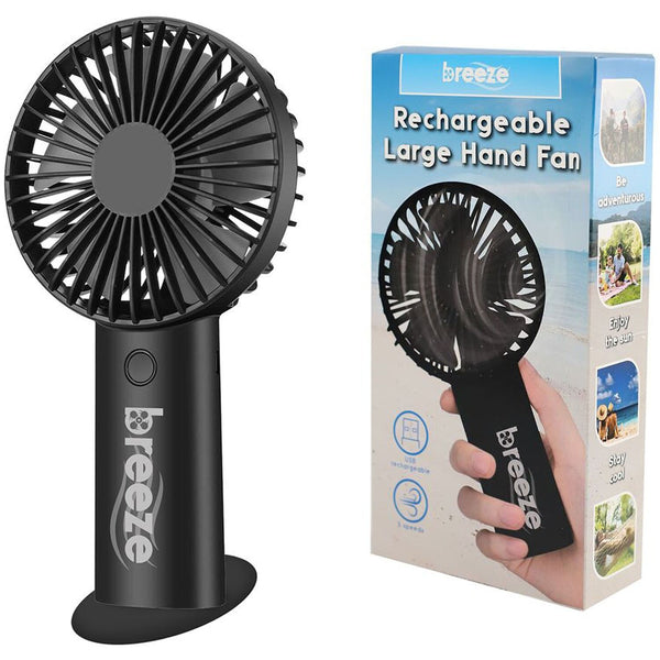 BREEZE RECHARGEABLE LARGE HAND FAN - BLACK. DTDF1030B