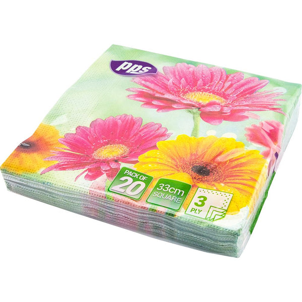Sunflower Paper Napkins - Yellow & Pink 3 Ply 33cm | PPS99373