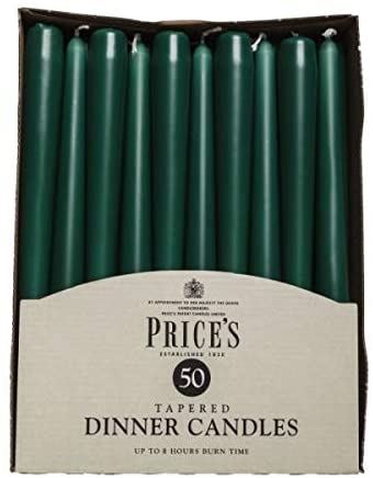PRICES GREEN TAPERED DINNER CANDLE UNWRAPPED 7HRS 50/PK. TDC005089