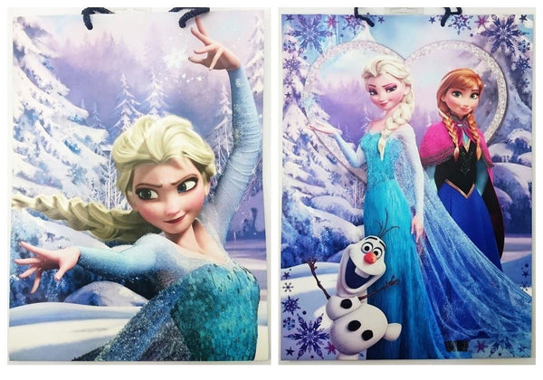 PACK OF 2 XLARGE DIFFERENT DESIGN DISNEY FROZEN GLITTER GIFT BAG. 16392_XLARGE