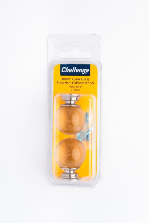 Glass Cabinet Knobs - Clear Spherical Design with Nickel Stem