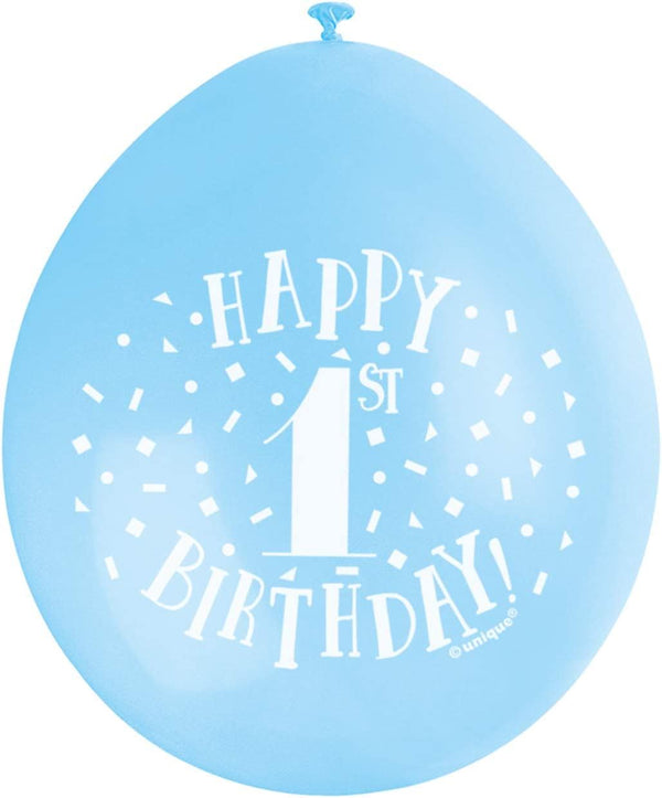 1st Birthday Balloons - Blue Latex Pack of 10 | UNI56030