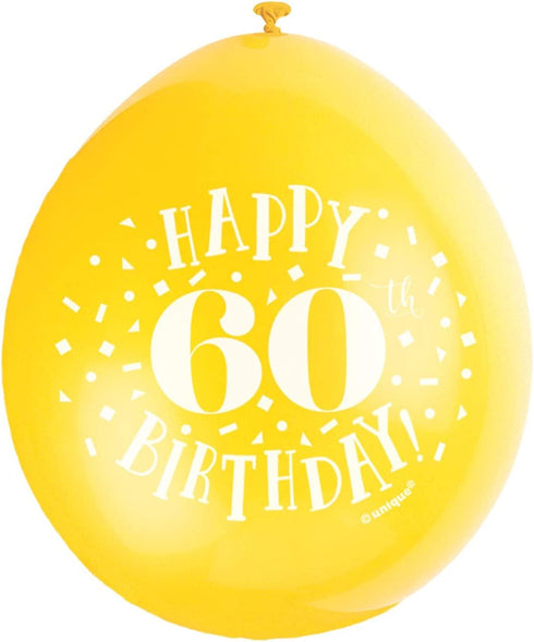 60th Birthday Balloons - Unique Party Happy Multicolour Pack