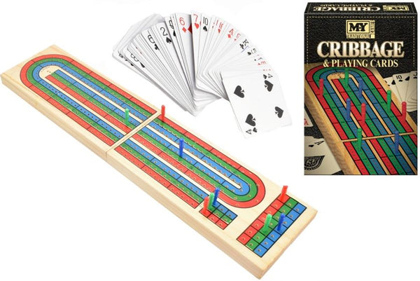 MY TRADITIONAL WOODEN CRIBBAGE & PLAYING CARDS GAME SET. TY3235