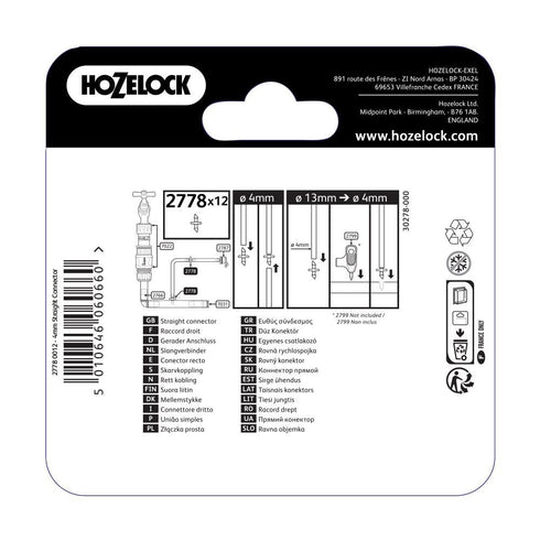 Micro Irrigation Connector 4mm - Hozelock 12 Pack 2778 0012