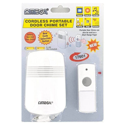 OMEGA PROTABLE WIRELESS DORR CHIME 100MTR WITH 8 TONES. 17101 17601