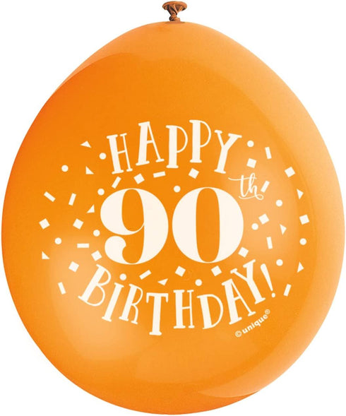 90th Birthday Balloons - Multicolour 10 Pack UNI56058