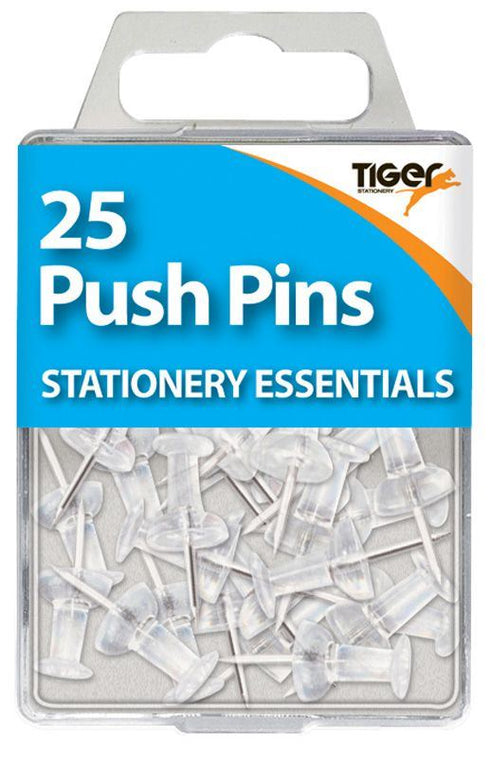 Clear Push Pins - 25 Tiger Essentials T302130 for Office & Home