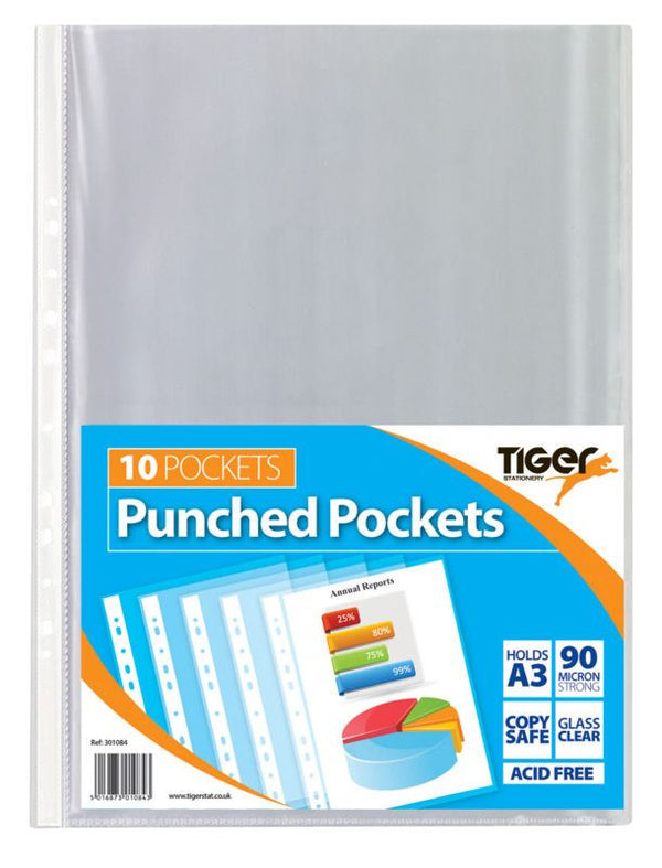 A3 Punched Pockets - TIGER Portrait Punched Pocket 10 Pack