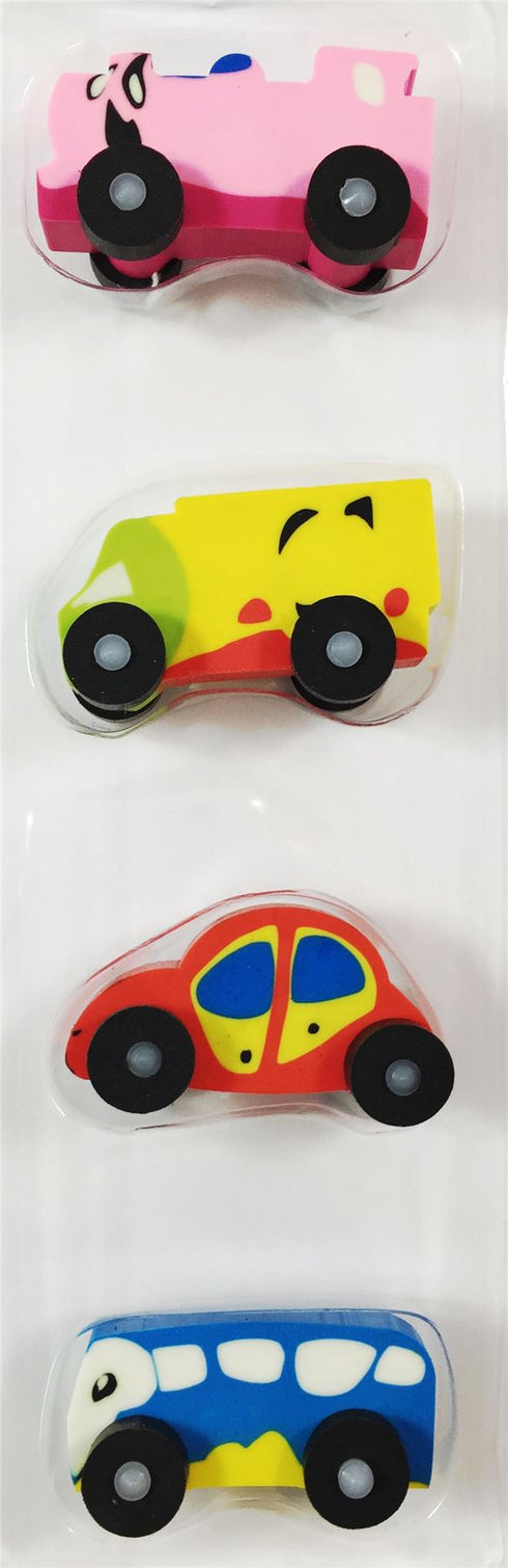 CUTE ANIMAL OR CAR VEHICLE ERASER SET ASSORTED SUPPLIED. 801738