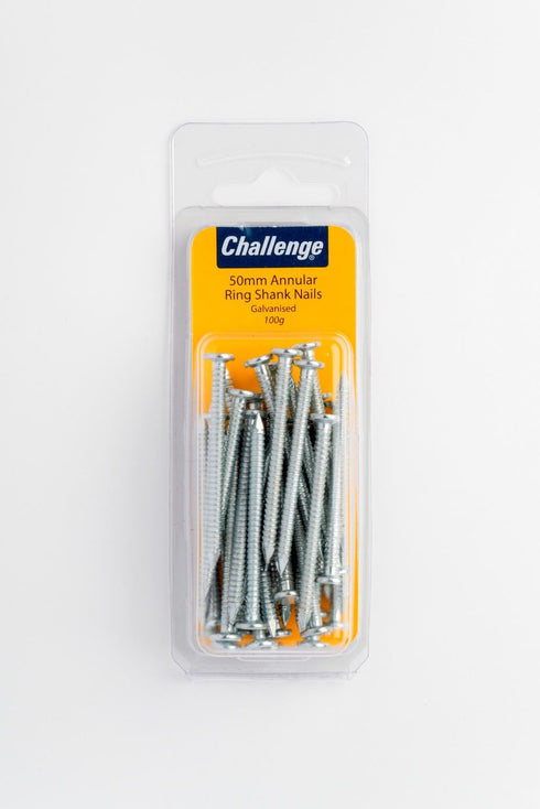 Ring Shank Nails 50mm - Challenge Electro Galvanised 100g