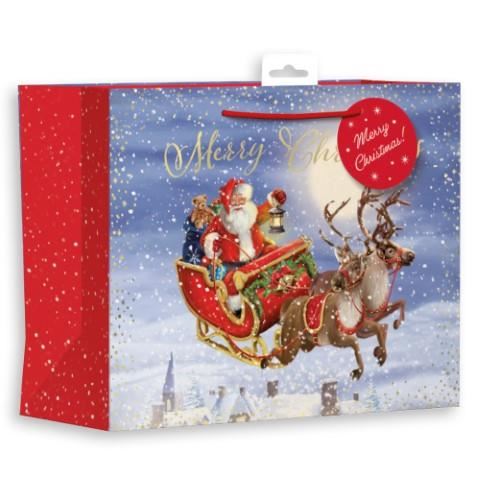 CHRISTMAS LARGE GIFT BAG - FLYING SANTA ON SLEIGH. XAMGB32L