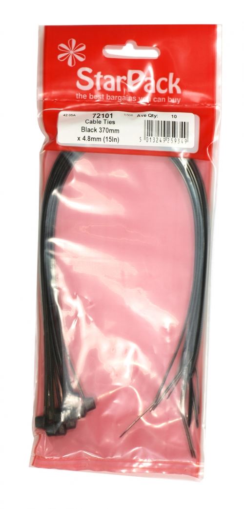 Black Cable Ties - STAR PACK 5 370MM X 4.8MM 72101