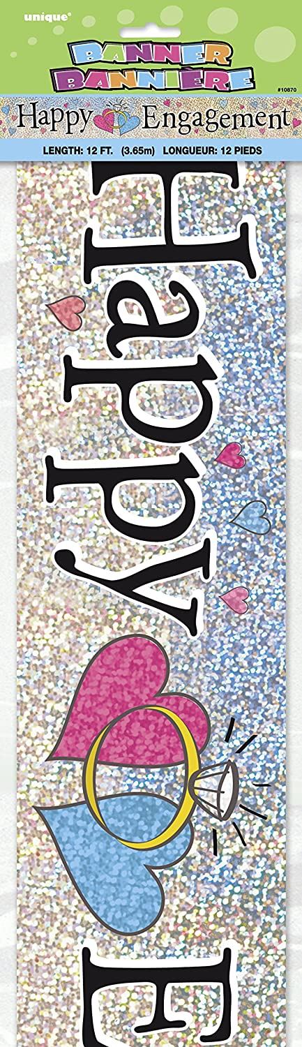 Engagement Party Banner - Holographic Hearts & Ring 12ft | UNI10870